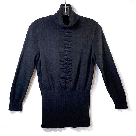 Express Textured Design Turtleneck Sweater Womens Medium Black Soft Empire Waist - Picture 1 of 12